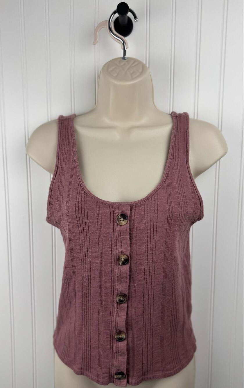 American Eagle Mauve Ribbed Button Front Tank Top Medium